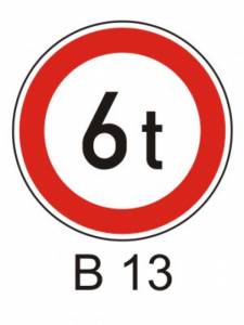 B13 - Zákaz vjezdu vozidel, jejichž hmotnost přesah. vyznačenou mez - zákazová dopravní značka