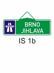 IS1b - směrová tabule pro příjezd k dálnici (se dvěma cíli) - informativní směrová dopravní značka