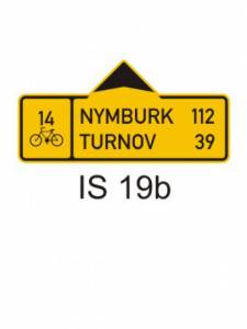 IS19b - směrová tabule pro cyklisty (se dvěma cíli) - informativní směrová dopravní značka
