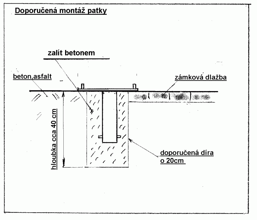 Montážní patka pro parkovací sloupek