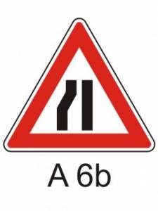 A6b - Zúžená vozovka z jedné strany - výstražná dopravní značka