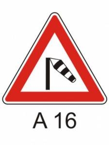 A16 - Boční vítr - výstražná dopravní značka