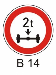 B14 - Zákaz vjezdu vozidel, jejichž hmotnost na nápravu přesah. vyznačenou mez - zákazová dopravní značka