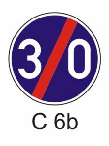 C6b - Konec nejnižší dovolené rychlosti - příkazová dopravní značka