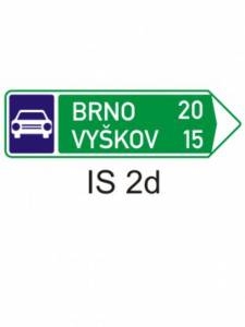 IS2d - směrová tabule pro příjezd k silnici pro mot. vozidla (se dvěma cíli) - informativní směrová dopravní značka